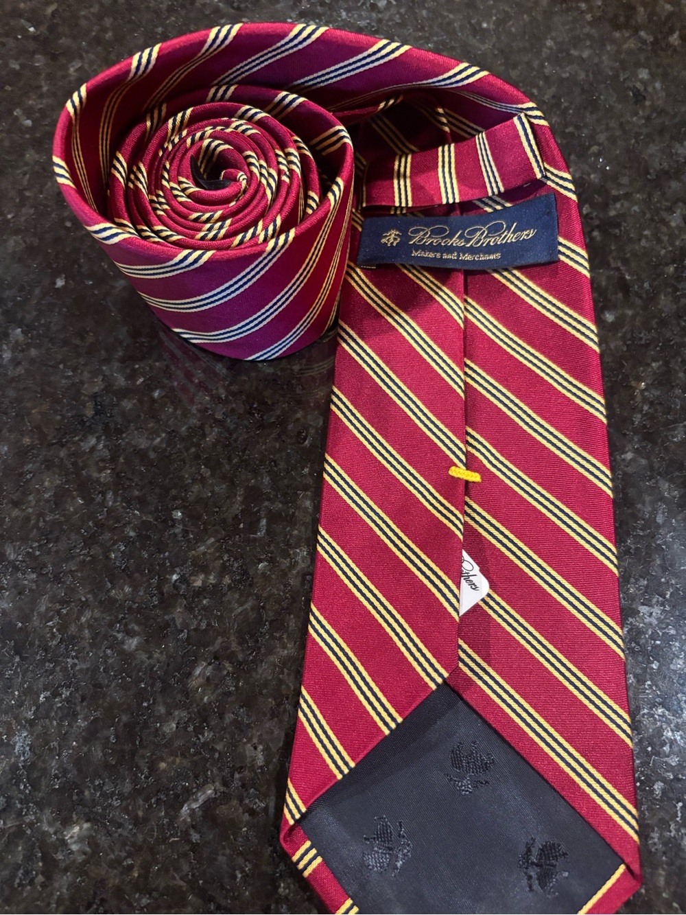 Brooks Brothers Red Striped Silk Tie with Yellow and Navy Accents